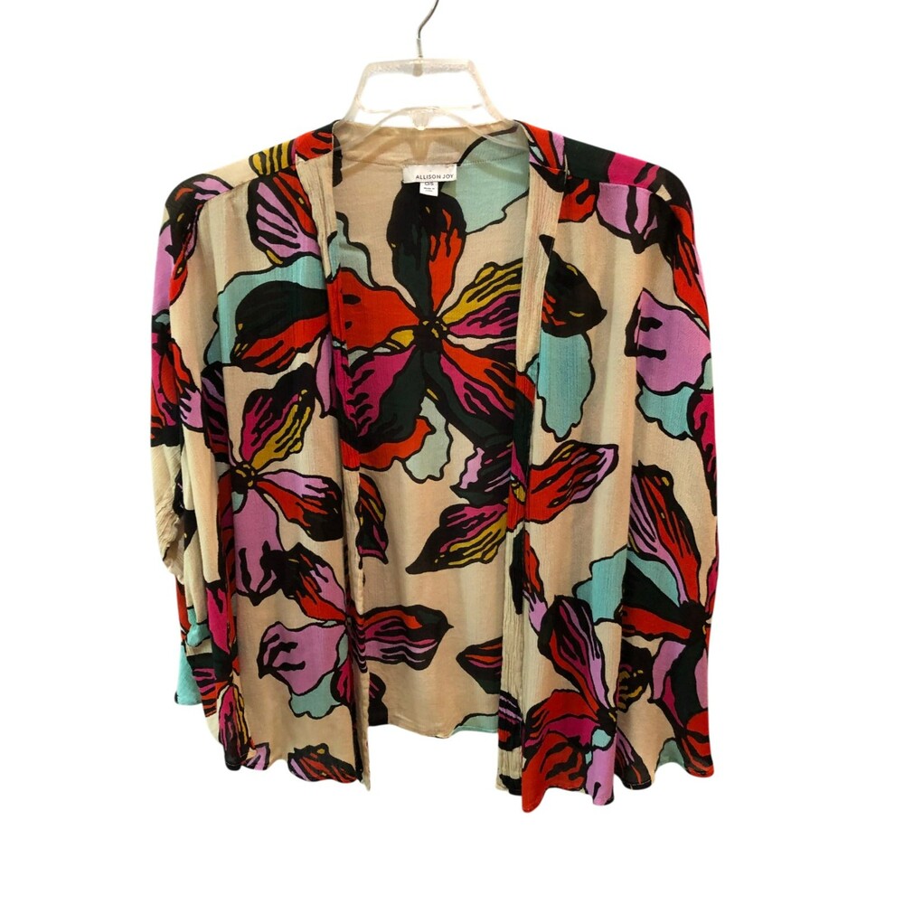 Allison Joy Womens Floral Open Front Kimono Cardigan Rayon Art to Wear Size OS